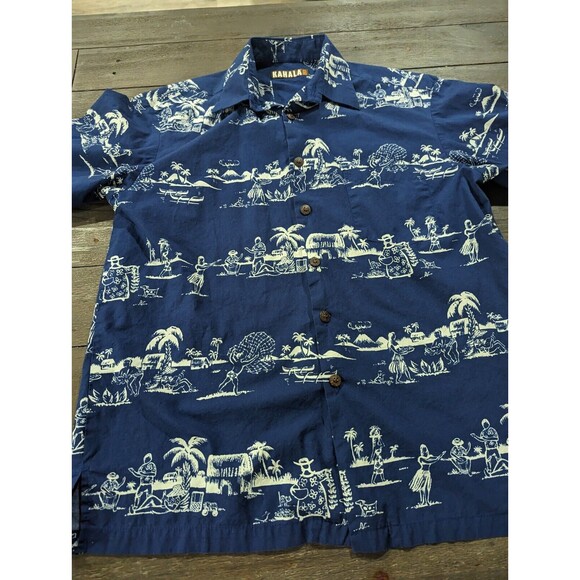 kahala Other - Kahala Hawaiian Aloha Rare Design Blue/White Short Sleeve Shirt Mens Size Large